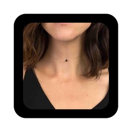 Iaceble Boho Black Onyx Bead Choker Necklace Single Black Bead Necklace Choker Minimalist Round Gemstone Necklace Black Tourmaline Necklace Jewelry for Women