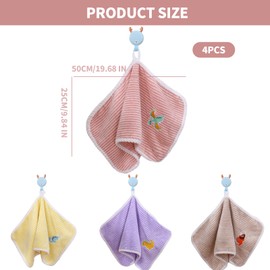 4 Pcs Soft Kids Washcloth Towels with Embroidered, Multicolor Children's Facial Towel, Cotton Baby Face Washer Hand Towels Cute Dinosaurs 25 x 50 CM (a)