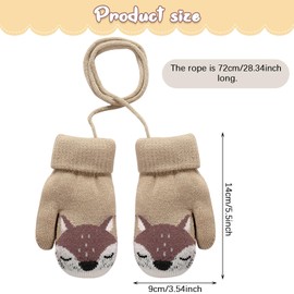 AWAVM 1 Pair Toddler Mittens with String, Warm Winter Knitted Mittens with Small Animal Print Baby Boys Girls Fleece Lined Gloves, Velvet Baby Mittens for Kids 0-3 Years