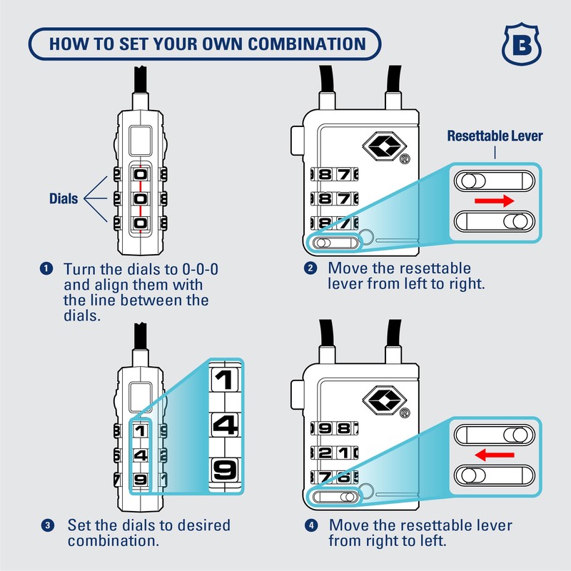 Brinks TSA Accepted Indicator Luggage Lock, Blue - Ressetable Combination,