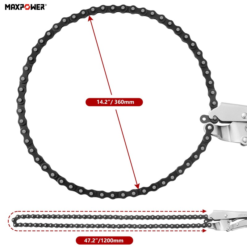 MAXPOWER Locking Chain Clamp, 9-Inch Locking Chain Pliers with 47.2”