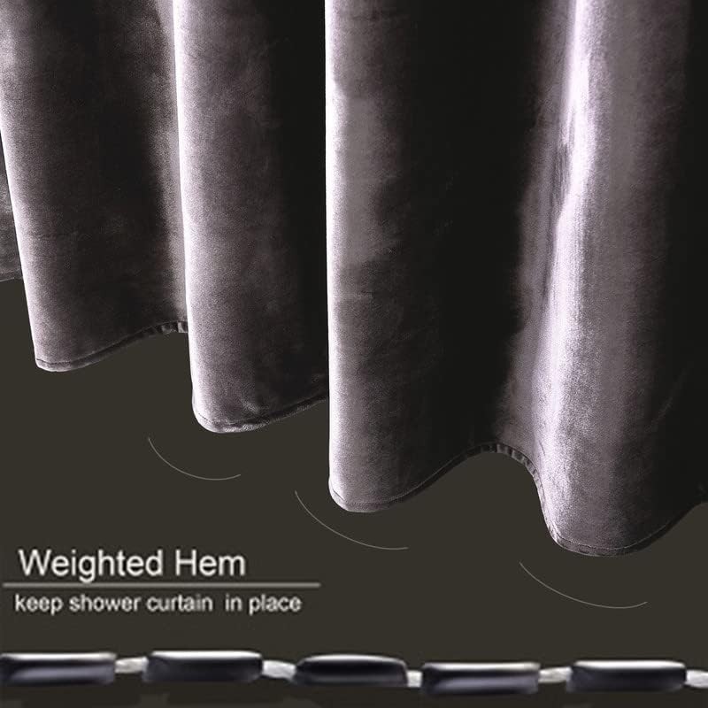 HYAWGE Velvet Dark Grey Shower Curtains for Bathroom,260 GSM Heavy