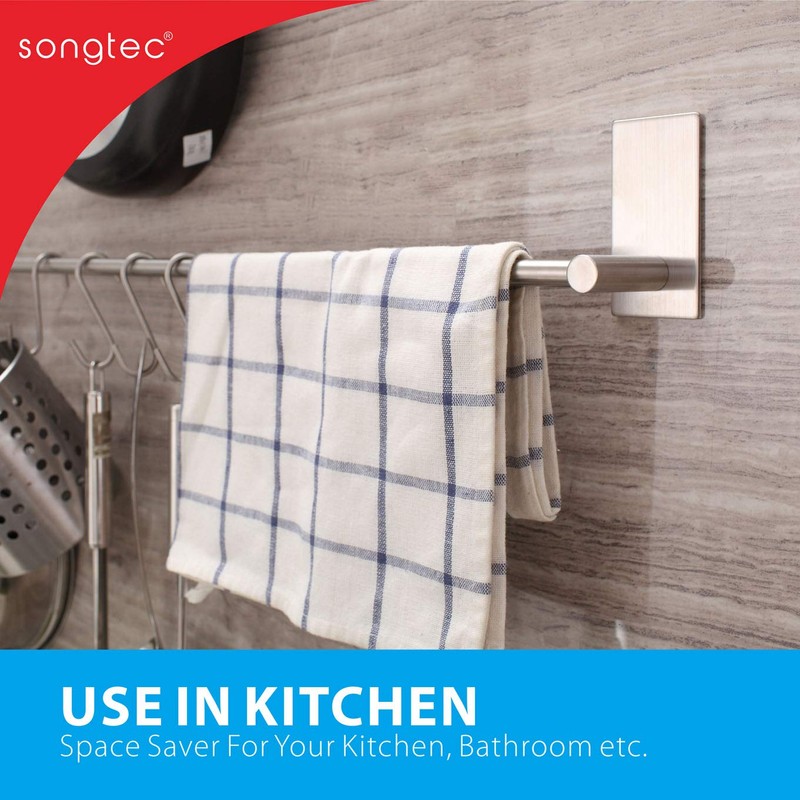 Adhesive Bath Towel Bar 24-inch, No Drill Stick On Towel