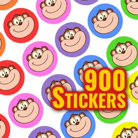 900 Colourful Mini Monkeys 10mm Spot Reward Stickers for Teachers and Planner Charts