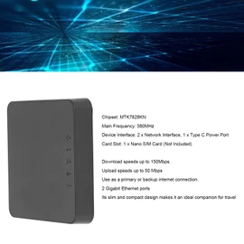 Enrutador 4G LTE, 2 Puertos Gigabit Ethernet, Módem SIM Ultracompacto, Punto de Acceso Móvil para Campistas que Viajan y Cámaras de seguridad.