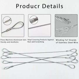 PUSNMI Stainless Steel Cable with Loops, Vinyl Coated Wire Rope Lanyard Lock 5 PCS