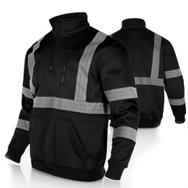 FONIRRA High Visibility Safety Sweatshirt ANSI Class 3 Fleece 1/4 Zip Pullover sweater with Black Bottom for Men(Black,2XL)