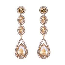 EVER FAITH Bridal Rhinestone Teardrop Dangle Earrings, Wedding Crystal Drop Dangle Pierced Earrings for Women Girls Brown