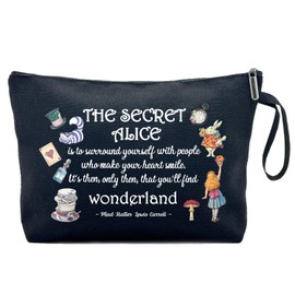 Cusrtyh Wonderland Fairy Tale Funny Canvas Zipper Makeup Bag, Travel Accessories Storage Toiletries Bag, Gifts for Bestie Friends Sister Coworker BBF, Wonderland Movie Lover Inspirational Gifts, black