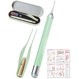 【保育士が監修】 耳かき みみかき 光る耳かき 耳掃除 ピンセット 耳垢 掃除 みみあか 子ども用 子供 子供用 赤ちゃん LED ライト 光る 照明付き (グリーン)