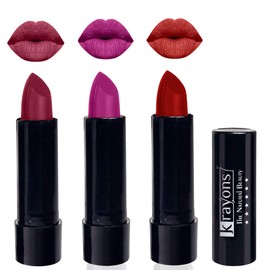 Krayons Cute Pop Matte Lipstick, Waterproof, Longlasting, Shocking Pink, French Rose, Centre Stage, 3.5gm Each (Pack of 3)