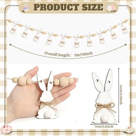 6.5ft Cute Easter Bunny Garland with Wood Beads, Farmhouse Easter Decorations Garland with Rustic White Rabbit Easter Banner Decor for Mantle Fireplace Wall Rustic Easter Home Indoor Banner