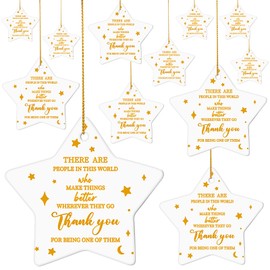 Suzile 12 Pcs Thank You Gifts Christmas Ornaments Star Shaped Team Gifts for Employees Volunteer Appreciation Gifts Hanging Ceramic Ornament for Women Men Coworker Graduation Friend (Thank You)