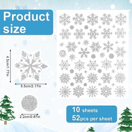 520pcs/10 Sheets Christmas Stickers, Winter Stickers Glitter Snowflake Decals Self-Adhesive Xmas Envelope Seals Small Dots Snowflake Labels Decorations for Crafts Card Holiday Decor(Silver)