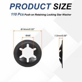 sourcing map 110Pcs Internal Tooth Lock Washers, M6 ID 14mm OD Star Locking Washer Quick Speed Retaining Clips Fasteners for Machinery, Automobile, Industrial Use, Flat Edge