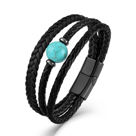 Starnny Men Turquoise Bracelet Leather Cuff Bracelet for Men 23cm