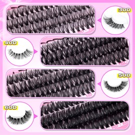 wiwoseo Cluster Lashes Kit Lashes Individual Cluster Russian Eyelash Clusters D Curl Lash Clusters Eyelash Extensions Eyelashes Individual Kit with Bond and Seal Lash Glue (30D+40D+50D+60D, 10-16MM)