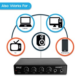 Pyle Portable Microphone Mixer Karaoke System with Dual Mic Support, 3.5mm Stereo Type Audio Input Jack & RCA Type Audio/Video Output Jack - Ideal for DJ Sound, Home Party, & Theater