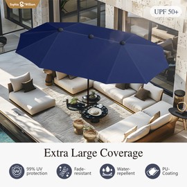 Sophia & William 13ft Large Patio Umbrella Outdoor Double-sided Rectangle Market Triple Umbrella Heavy Duty 99% UV Protection Fade Resistant for Pool Backyard Patio Table Navy Blue