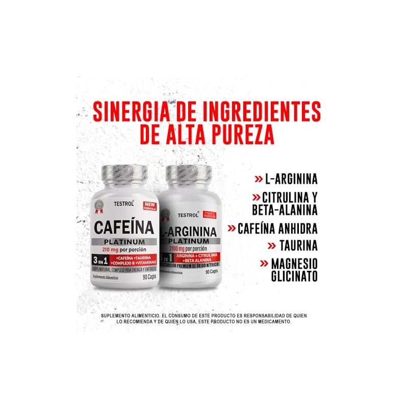 Testrol | Combo Arginina Platinum + Cafeína Platinum | Apoyo