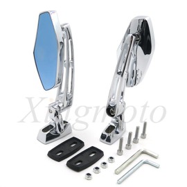 AfterMokit Replacement 6mm Thread Universal Side Mirrors for Honda CBR Kawasaki Ninja 650R Suzuki GSXR600 GSXR1000 Hayabusa SV650S Yamaha FZ6 FZ6R R1 R6 Chrome Rear View Blue Tint Mirrors