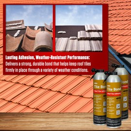 Tile Bond Roof Tile Adhesive 28oz with Reusable Straw and AWF PRO Gloves, Moisture Cured, Polyurethane, One Component, Minimal Expanding Foam Adhesive for Clay and Roof Tiles (Pack of 3)