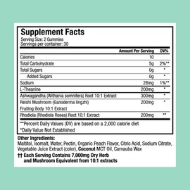 Plant People WonderCalm Mushroom Gummies - Natural Ashwagandha Supplement to Ease Stress & Boost Mood for Adults without Sugar, Gluten or Artificial Colors, Vegan-Friendly, Peach Flavor, 60 Count