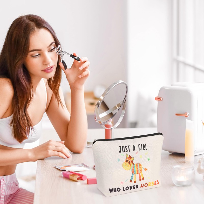 Plliocse Girls Cosmetic Bag, Cute Horse Makeup Bags, Small Travel