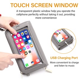 Women Touch Screen Purse Small Crossbody Phone Bag RFID Protection Wristlet Cell Phone Wallet (S-Gray)