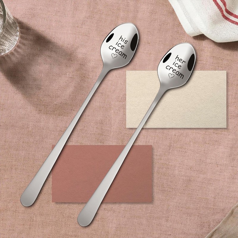 Vinsani 2 Pieces Ice Cream Engraved Spoons His & Hers
