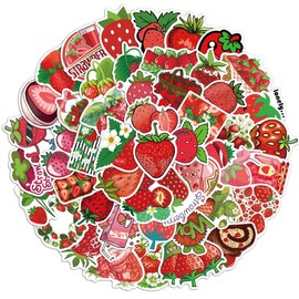 Strawberry Sticker, 50Pcs Cute Fruit Strawberry Dessert Girl Theme Decorative Stickers for Water Bottle Laptop Scrapbook Journal Dairy Skateboard Graffiti for Kids Teens (Strawberry)