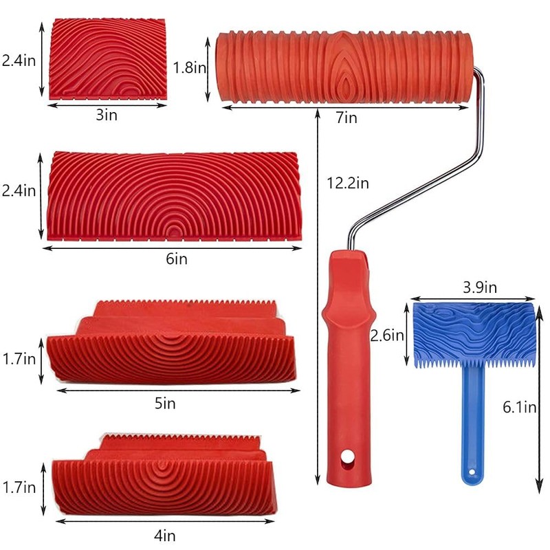 Wood Graining Tool Set, 6pcs 7" Fake Wood Grain Roller