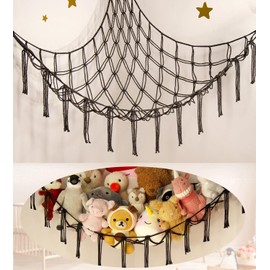 Bunnikins & Clover Stuffed Animal Storage Hammock or Net, Large Toy Hammock Net for Stuffed Animals Corner, Cute Hanging Stuff Animal Organizer Holder Ideas for Plush Plushie (Black)