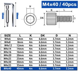 TXXATX Pack of 40 Screws M4 x 40 mm Cylinder Head Screws DIN 912 Stainless Steel A2 V2A Hexagonal Screws Cylinder Screws with Hexagon Socket Full Thread Allen Screws for Mechanical Furniture Repair