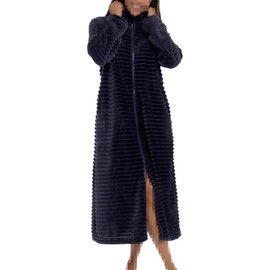 A2Z Womens Zip Through Winter Ribbed Dressing Gown - Ladies Gown AZ333 Navy 16-18