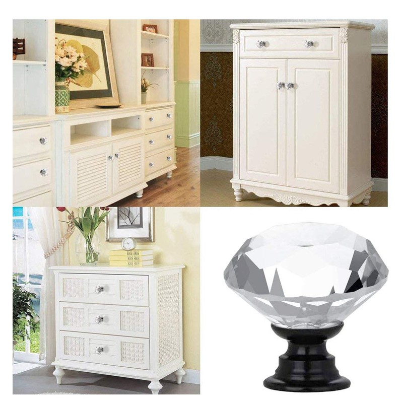 10 Pack Crystal Glass Diamond Shape Drawer Knob Pull Handle