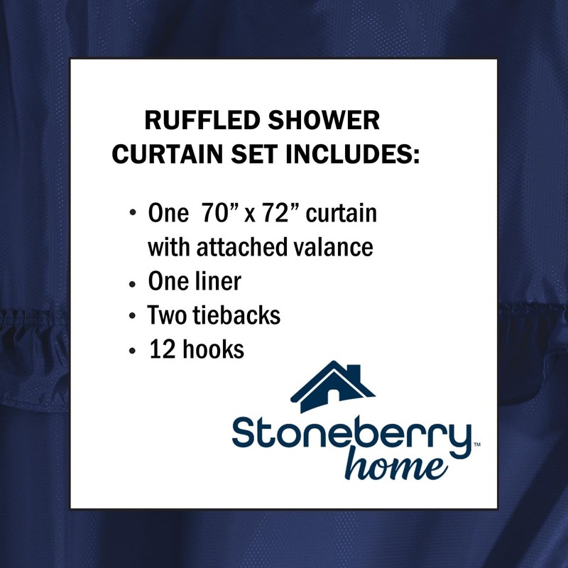 Stoneberry Home Ruffled Shower Curtain Set, Elegant 4-Piece Bathroom Ensemble