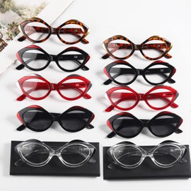 LUR Oval Reading Glasses for Women 10 Pack Readers Include Reading Sunglasses +3.50