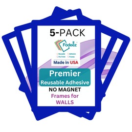 Fodeez Adhesive Wall Frames, Signs & Photo Frame Document Holder - 5-Pack, Non Acrylic Sign Holder 8.5 x 11 Sheet Protector, Certificate Holders, Non Magnetic Picture Frame, Letter Flyer Holder (Blue)