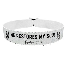 He restores my soul Psalm 23:3 Stoffarmband - Wasserfestes Satinarmband - Glaube Armband - Religiöse Geschenksidee - Inspirierendes Armband für Männer und Frauen - Biblisches Armband
