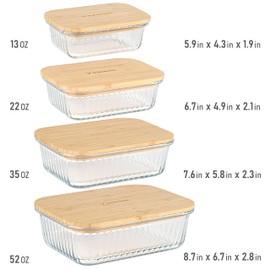 dokaworld Glass Food Storage Containers With Bamboo Lids - Glass Meal Prep Containers - Set of 4 Airtight Stackable Food Storage Kitchen Containers - Eco-Friendly Oven Safe Nesting Lunch Containers