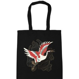 Hippowarehouse Japanese Style Red Crowned Crane Bird Asian Culture Tote Shopping Gym Beach Bag 42cm x38cm, 10 litres