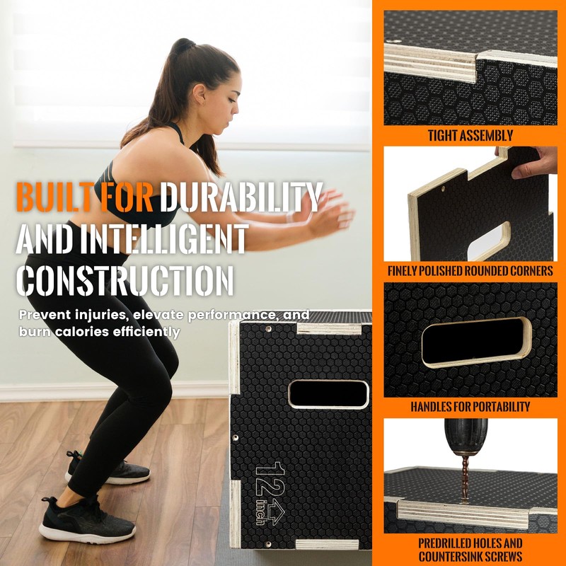 CAELUM 3-in-1 Wooden Plyo Box – 400lbs Heavy-Duty Jump Box