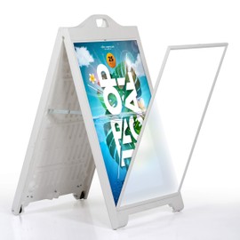 M&T Displays Street SignPro with Lens Protective Cover, 24x36 Inch Poster White Double Sided Sandwich Board Folding A-Frame Sidewalk Curb Sign Portable Advertising Display for Restaurant Cafe