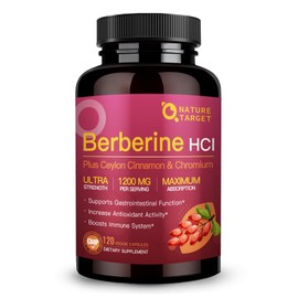 NATURE TARGET Berberine HCl 1200mg, Berberine Supplement with Ceylon Cinnamon, Chromium - Supports Immune, Gastrointestinal & Heart Health, Non-GMO, 120 Capsules