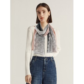 DAMILY Scarves and Scarves for Women with Lace Pattern, Beautiful Soft Scarf and Muslin Scarf for Women, Long Cotton Festive Stole, Grey/pink