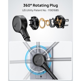 TROND Surge Protector Power Strip 360° Rotating Flat Plug, 24 AC Outlets, 4000 Joules, 6ft Heavy Duty Extension Cord 1875W, ETL Listed, Ideal for Gaming Office Home Dorm Room Essentials Black