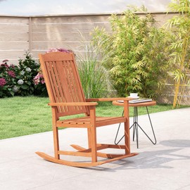 Giantex Outdoor Rocking Chair, Solid Wood High Back Rocker with Slatted Seat, Wide Armrests, Oversized Porch Rocker for Patio, Backyard, Garden and Lawn, 400 LBS Weight Capacity