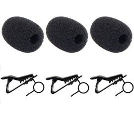 BLUPLE 3 Pieces Lavalier Microphone Metal Tie Clips, 3 Pieces Lapel Mic Windscreen Foam Covers (Clip-7.5mm, 3pcs,Black)