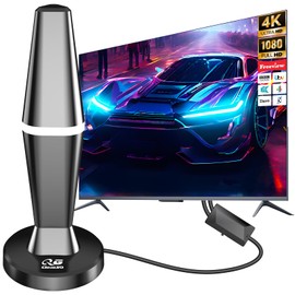 QGClearSO TV Aerial,2025 Indoor Digital TV Aerial with 500+ Miles Range Adjustable Strongest Signal Booster Amplifier for 4K 1080P HDTV & VHF UHF DAB Radio with Magnetic Base